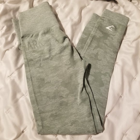 GYMSHARK Camo Seamless Leggings Sage Green - Picture 2 of 4